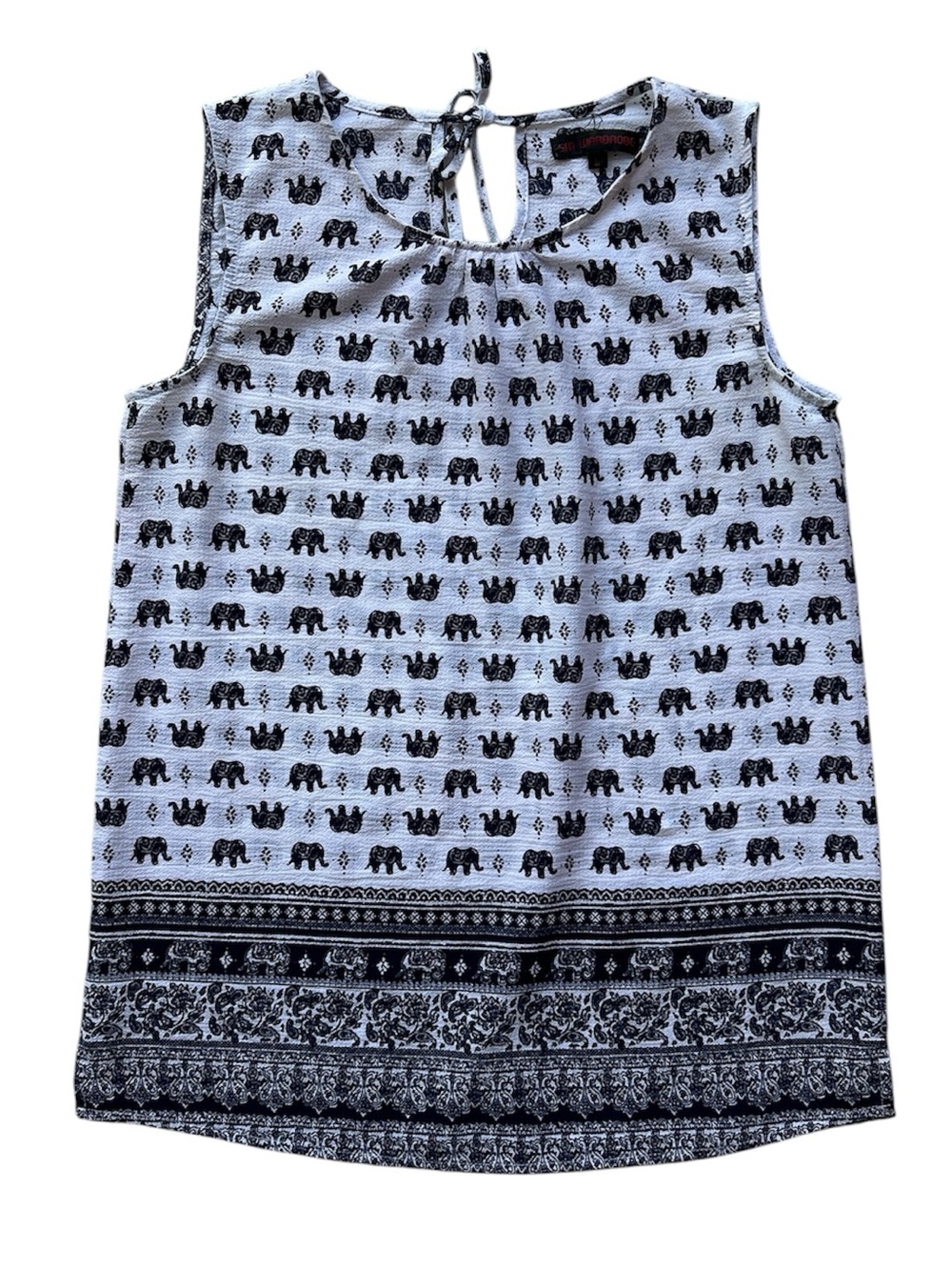 SM Wardrobe Elephant Print Sleeveless Top Size Large in EUC